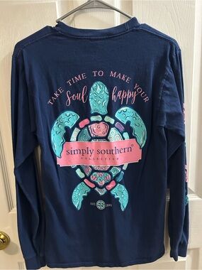 Simply Southern Navy Long-Sleeve Tee with Pink & Teal Turtle Graphic
